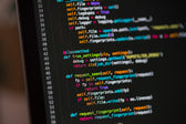 Source code on a laptop screen