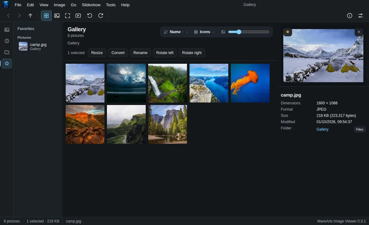 Favorites lists the starred picture beside the folder